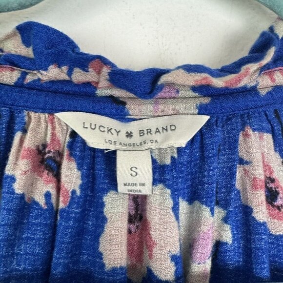 Lucky Brand Floral Peasant Top Blue Boho Long Sleeve Cold Shoulder Size Small - Picture 3 of 7